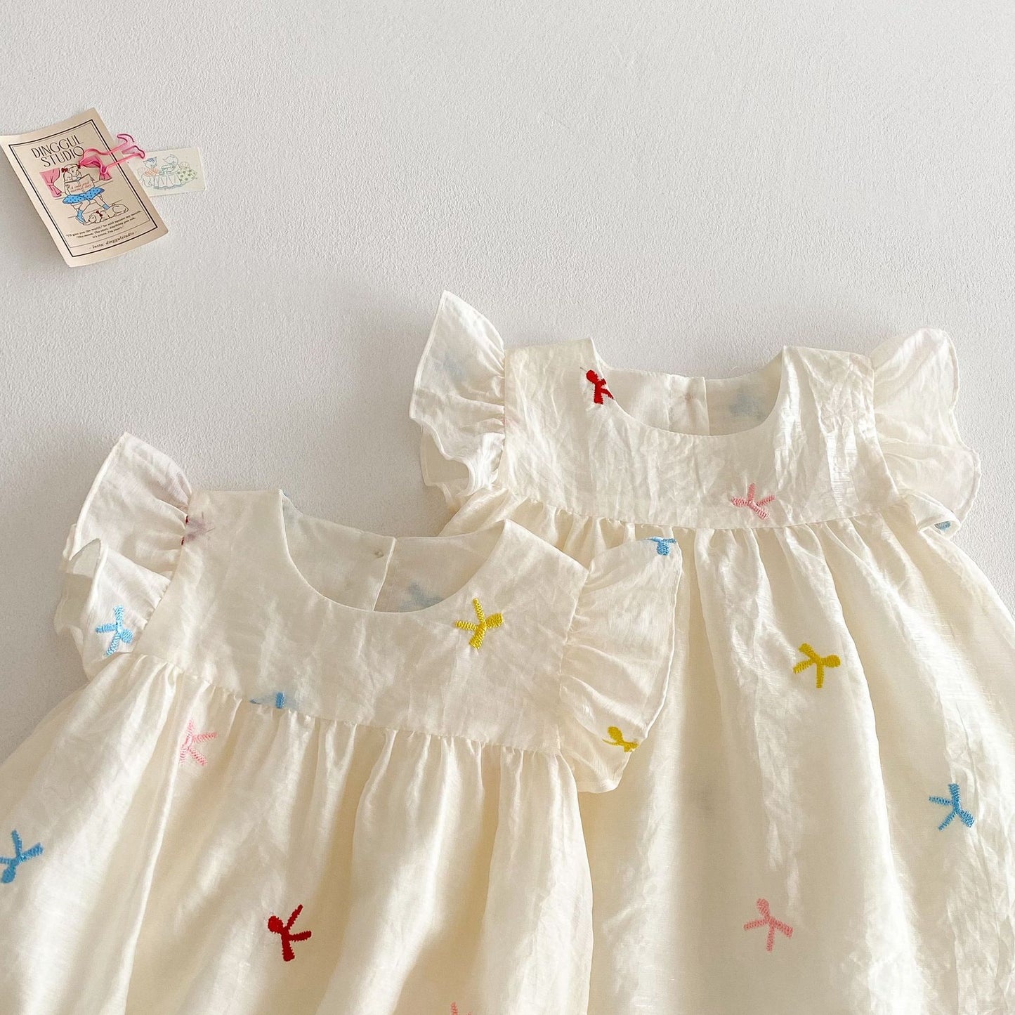 【姉妹服】夏新作 フリル蝶結び柄ロンパース、ワンピースSK061603