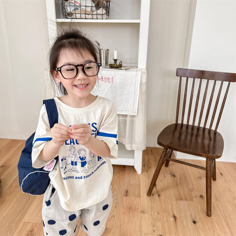【BABY&KID】夏新作 英字カートゥーン柄プリントTシャツSK091614