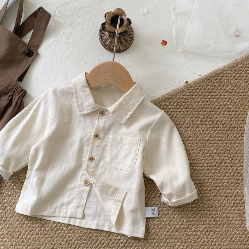 【BABY】ブラウンサロペットロンパース&シャツセットSK092823