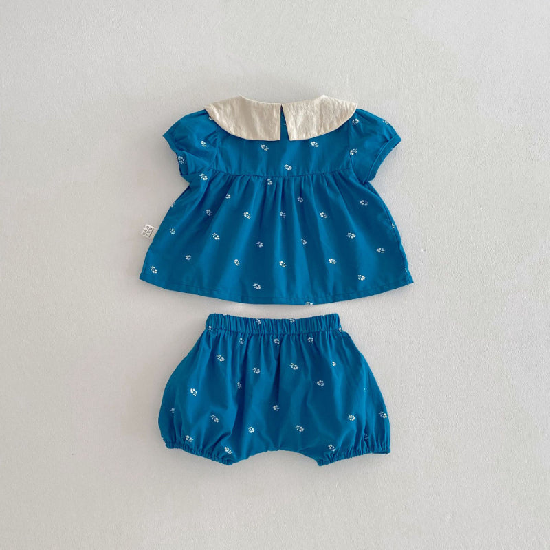 【BABY】夏新作 フラワー刺繍襟セットアップSK072604