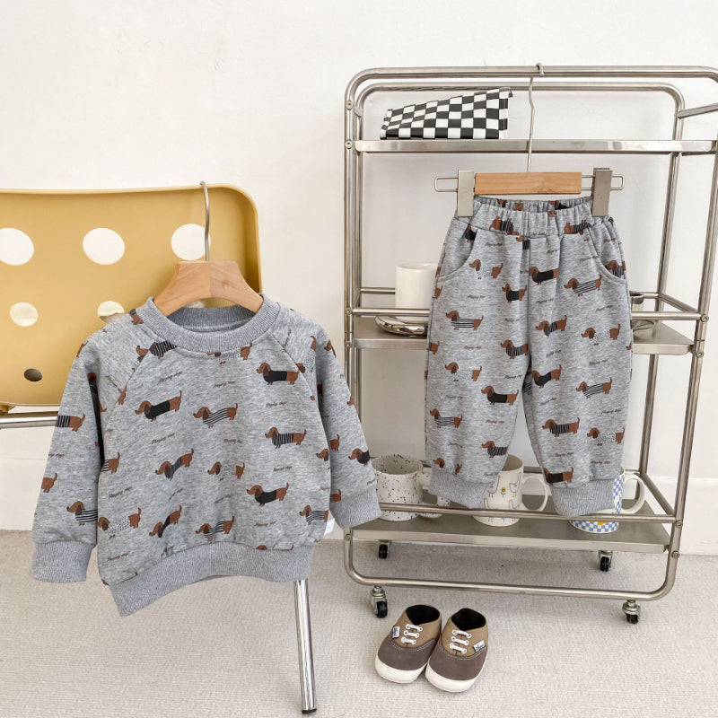 【BABY&KID】キュートなダックスフンドプリントセットアップSK092721