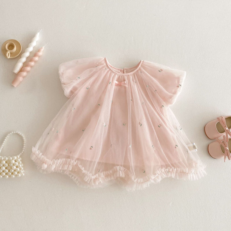 【BABY&KID】夏新作 メッシュ刺繍ワンピースSK070512