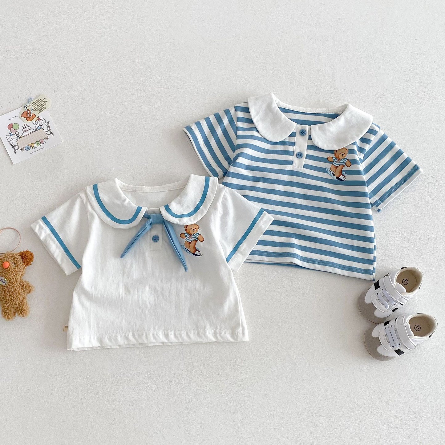 【BABY&KID】夏新作 クマ柄セーラー風セットアップSK061808