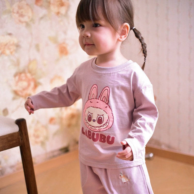 【BABY&KID】北欧風カートゥーンプリントTシャツ、無地パンツSK101332