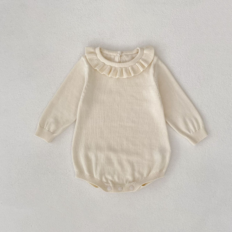 【BABY】フリル襟長袖ニットロンパース、ソックスSK100725