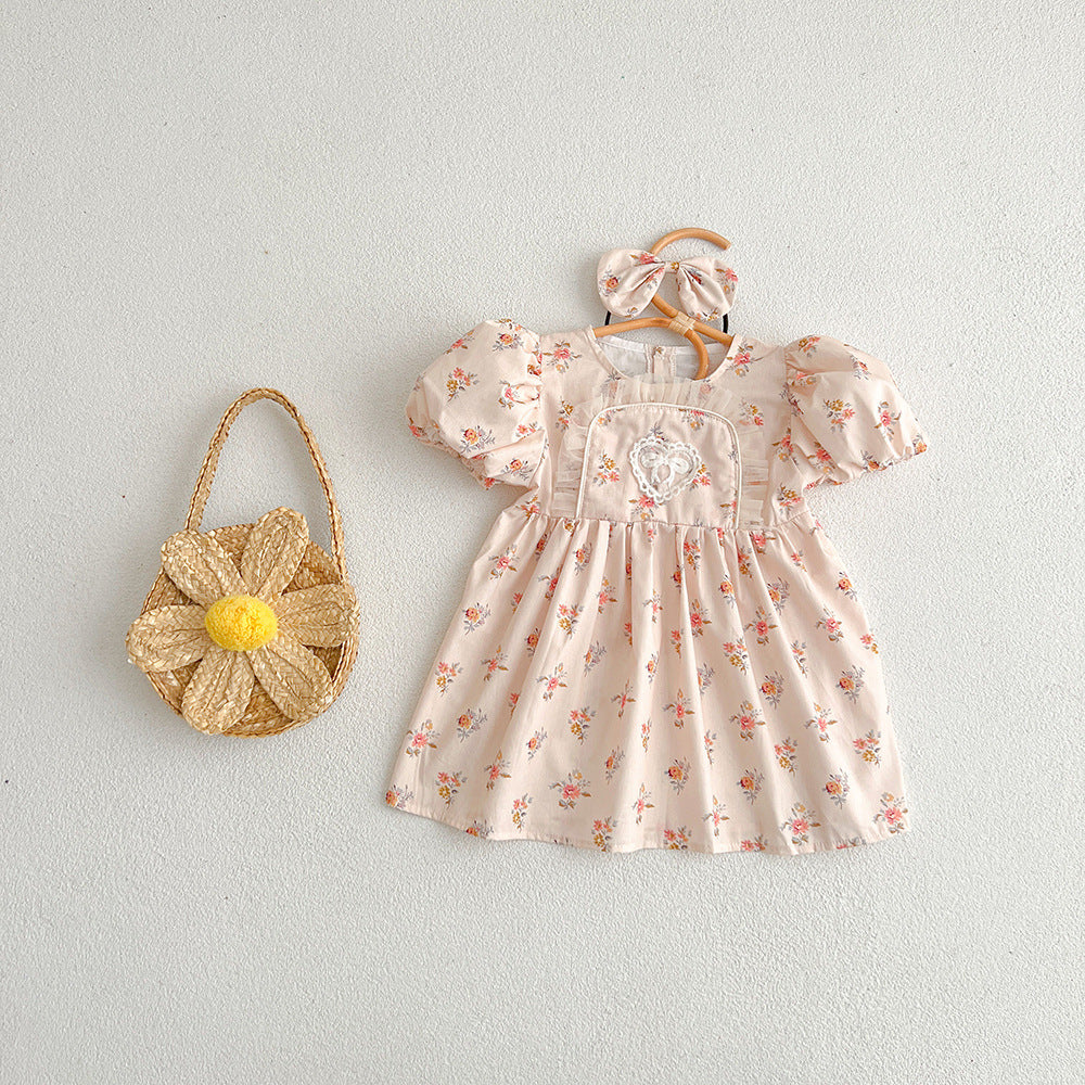 【姉妹服】夏新作 ピンク小花柄ロンパース、ワンピースSK081632