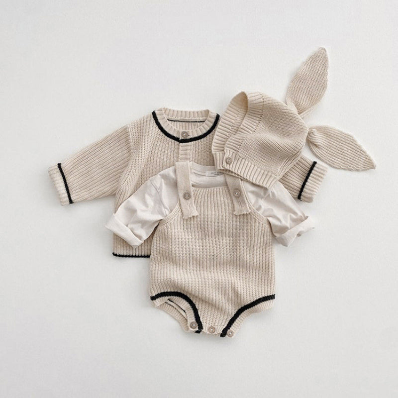 【BABY】無地ニットカーディガン、サロペットロンパース、大きな耳帽子SK101529