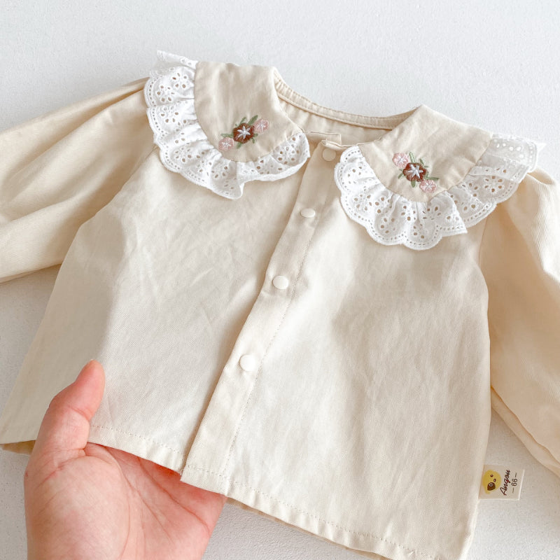 【BABY】花刺繍サロペット&レース襟ブラウスSK092516