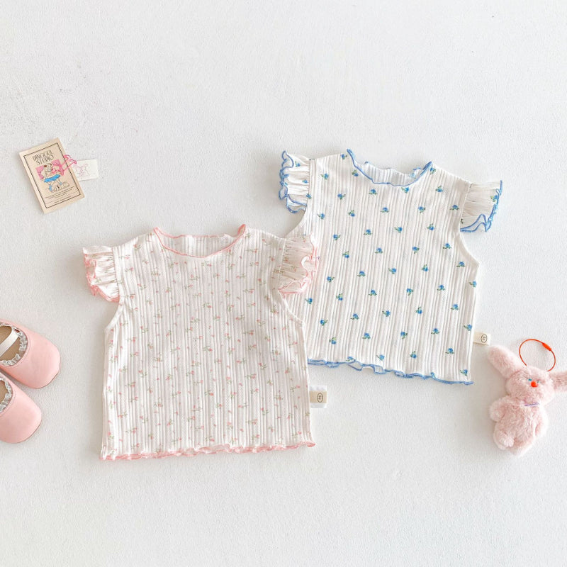 【BABY&KID】夏新作 ニットフリル袖Tシャツ、ョートパンツSK080615