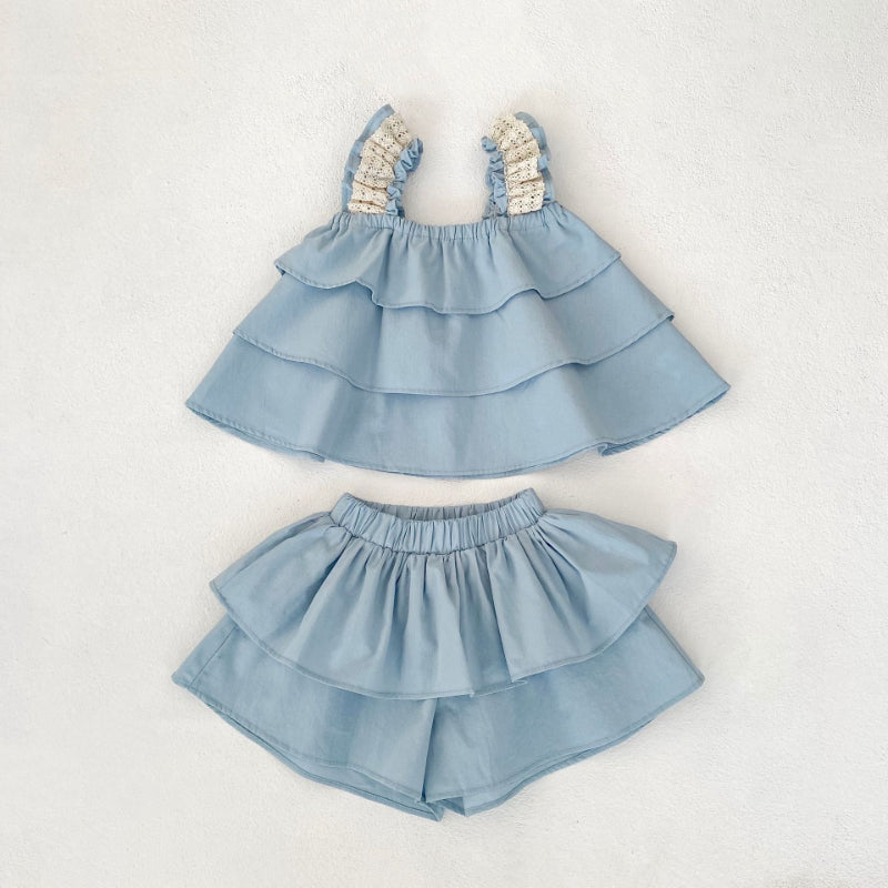 【BABY&KID】夏新作 無地レースキャミセットアップSK071925