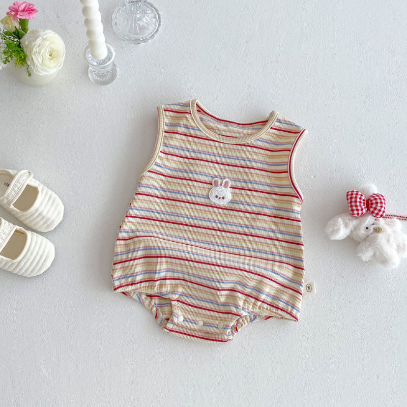【BABY】夏新作 ウサギボーダーノースリーブロンパースSK072014