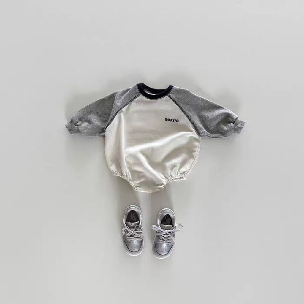 【BABY】韓国風切り替え袖ロンパースSK101905