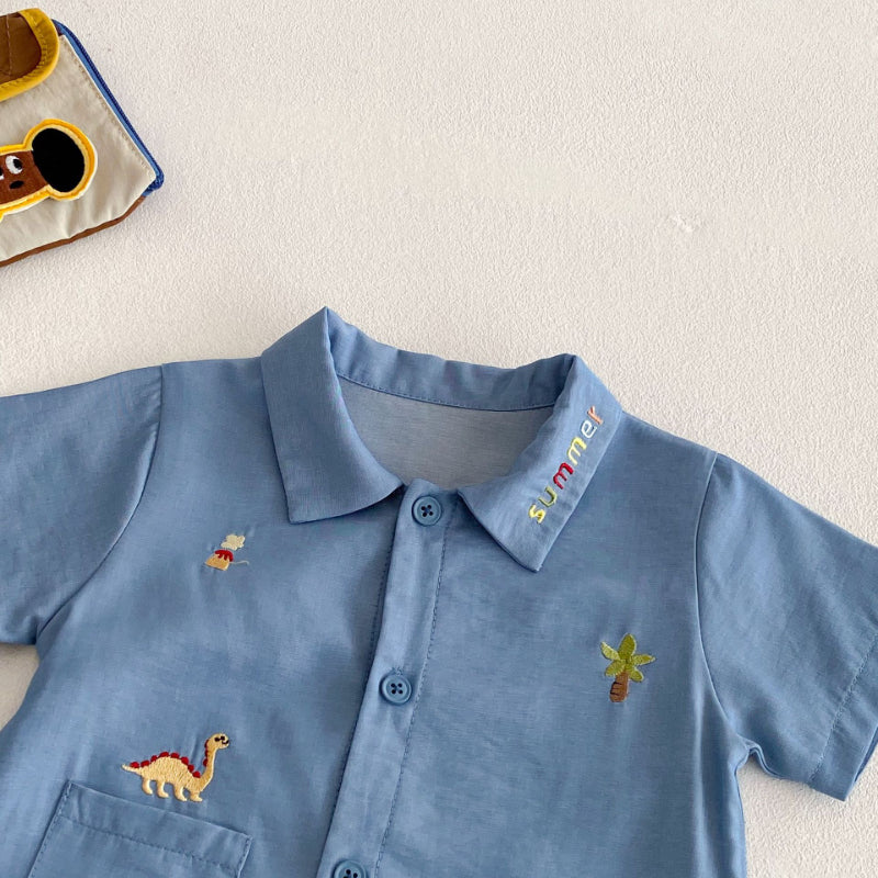 【BABY】夏新作 韓国風恐竜刺繍ロンパースSK070105