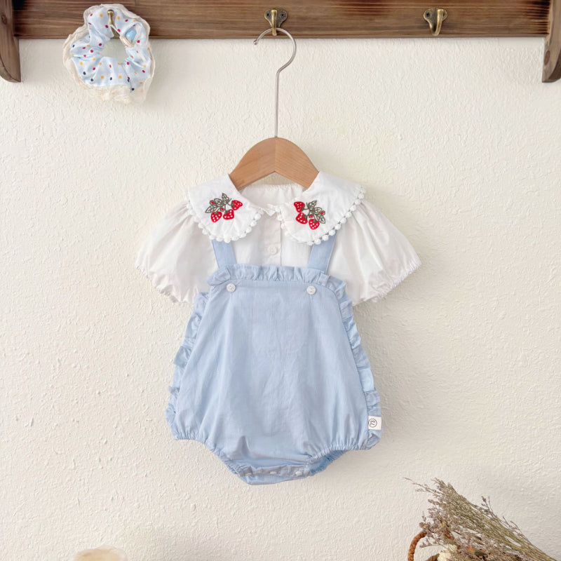 【BABY】夏新作 サロペットロンパース&いちご刺繍ブラウスSK082609