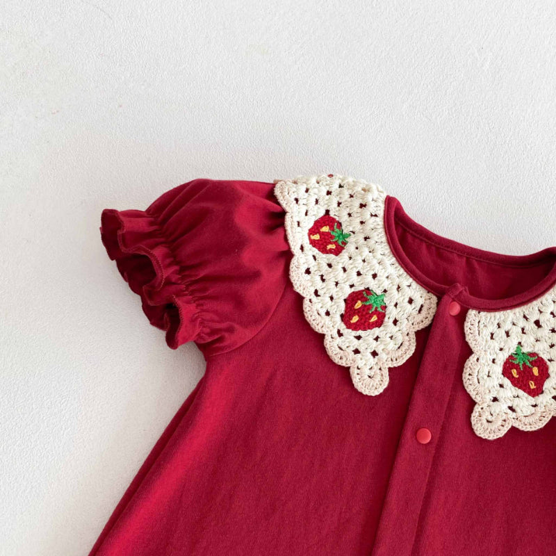 【BABY】夏新作 レッド刺繍ロンパースSK090306
