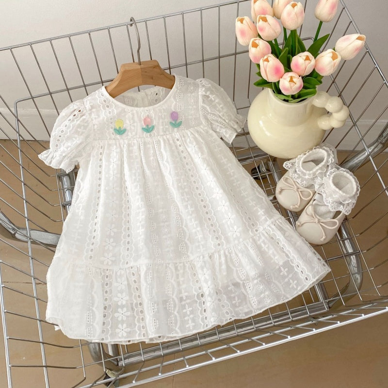 【BABY&KID】夏新作 チューリップレース刺繍ロンパース、ワンピースSK071934