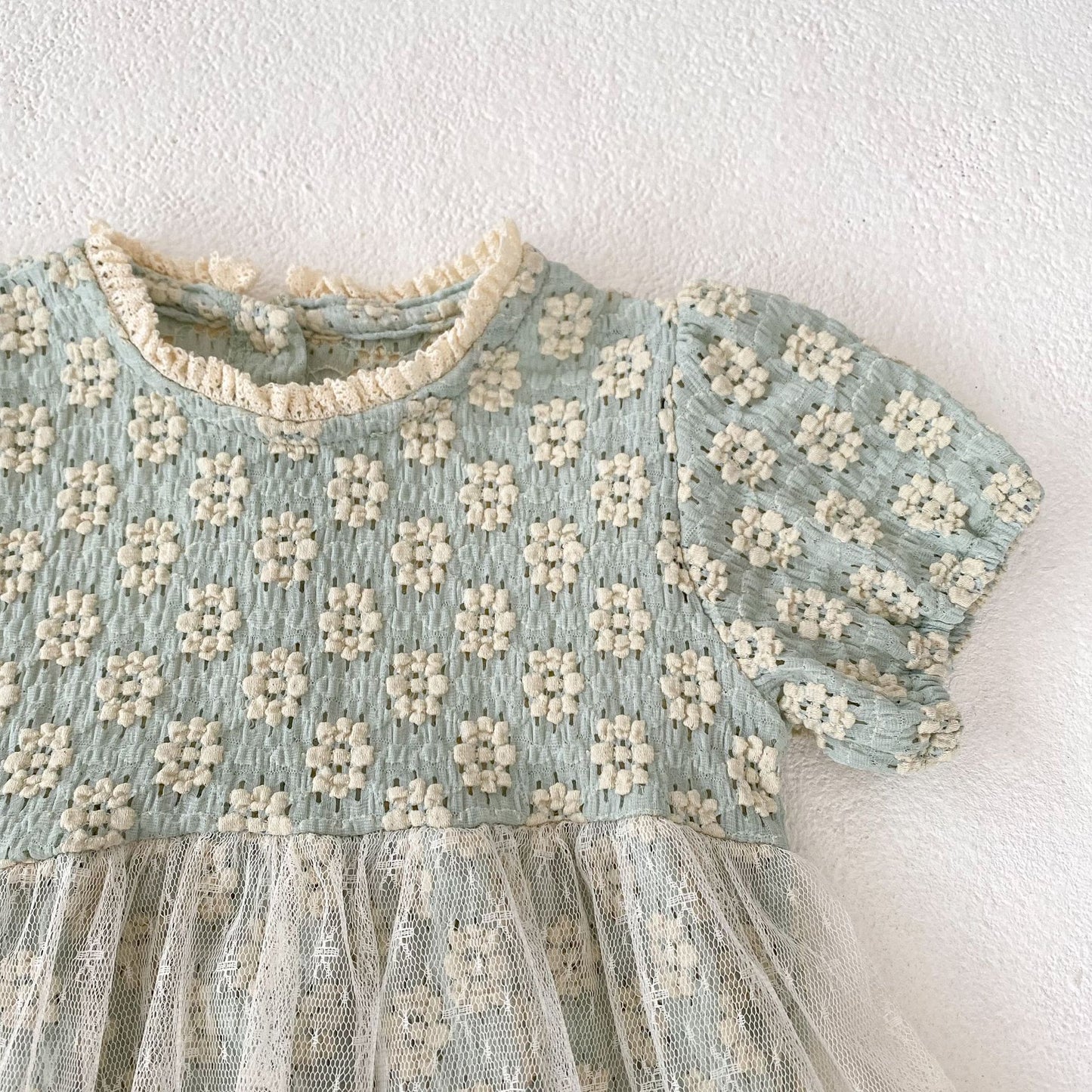 【BABY】夏新作 フラワー刺繡ワンピース風ロンパースSK063104