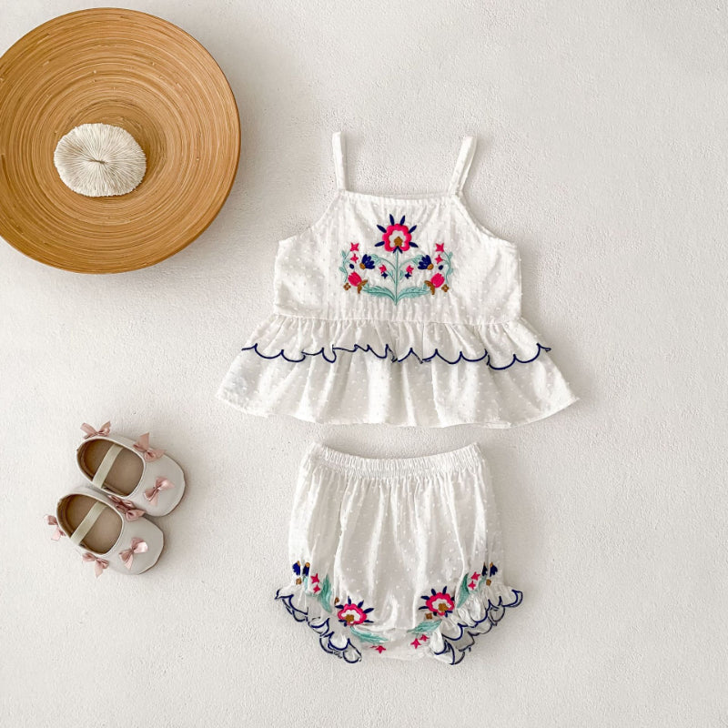 【BABY&KID】夏新作 フラワー刺繍キャミセットアップSK081608