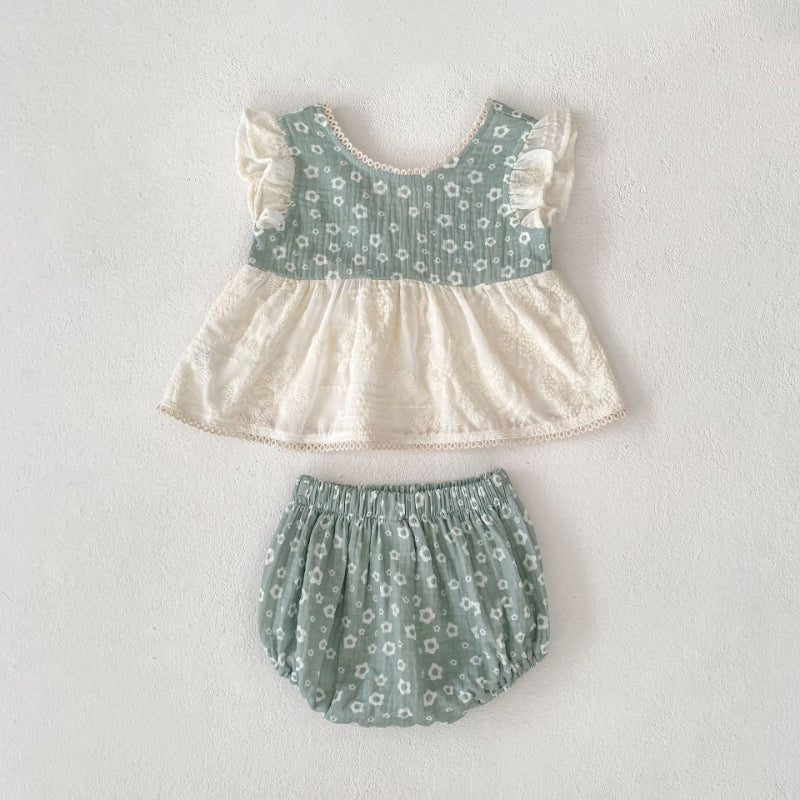 【BABY&KID】夏新作 ダブルガーゼプリントトップス&ショートパンツSK080110