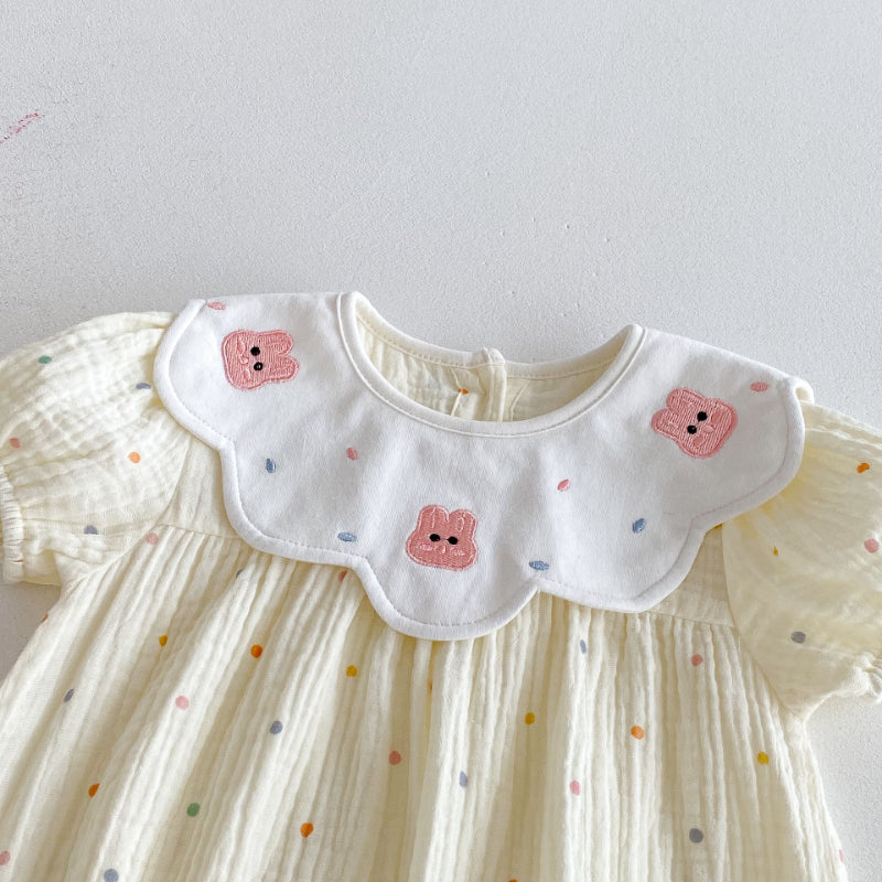 【BABY】夏新作 うさぎ刺繍ドットロンパースSK092606