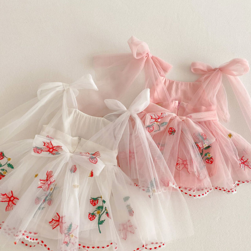 【BABY】夏新作 いちご刺繍リボンロンパースワンピSK081707