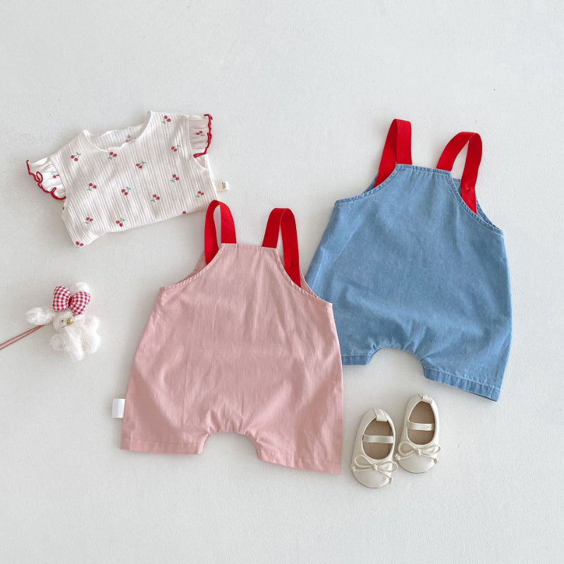 【BABY&KID】夏新作 チェリー柄デニムサロペット、チェリープリントTシャツSK080618