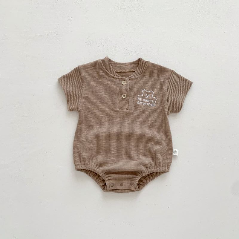 【BABY】夏新作 くま柄リブラウンドネックロンパースSK071015