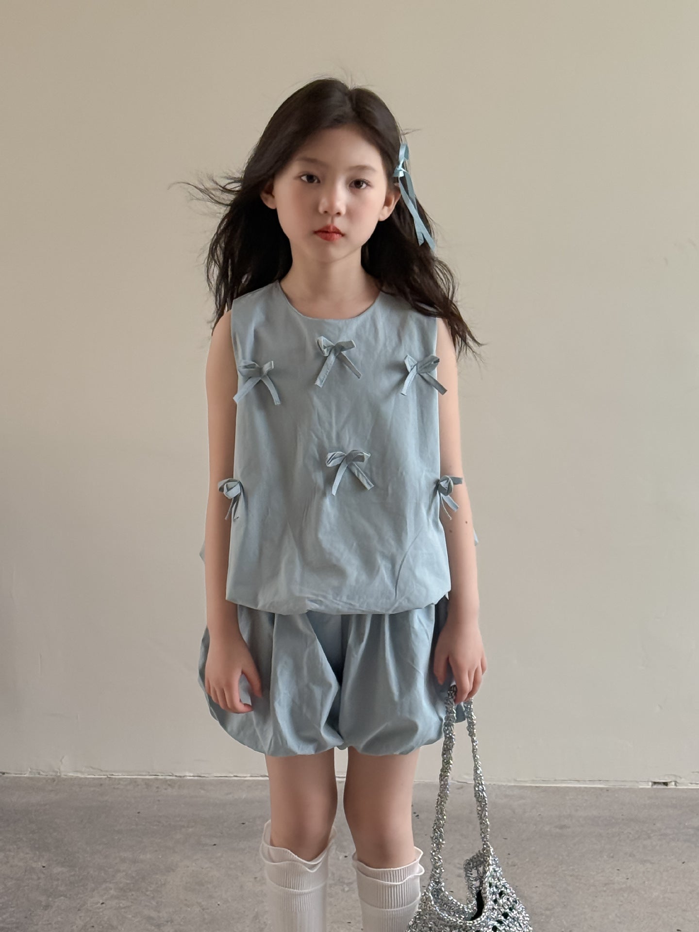 【BABY&KID】夏新作 蝶結び付きおしゃれセットアップSK091627