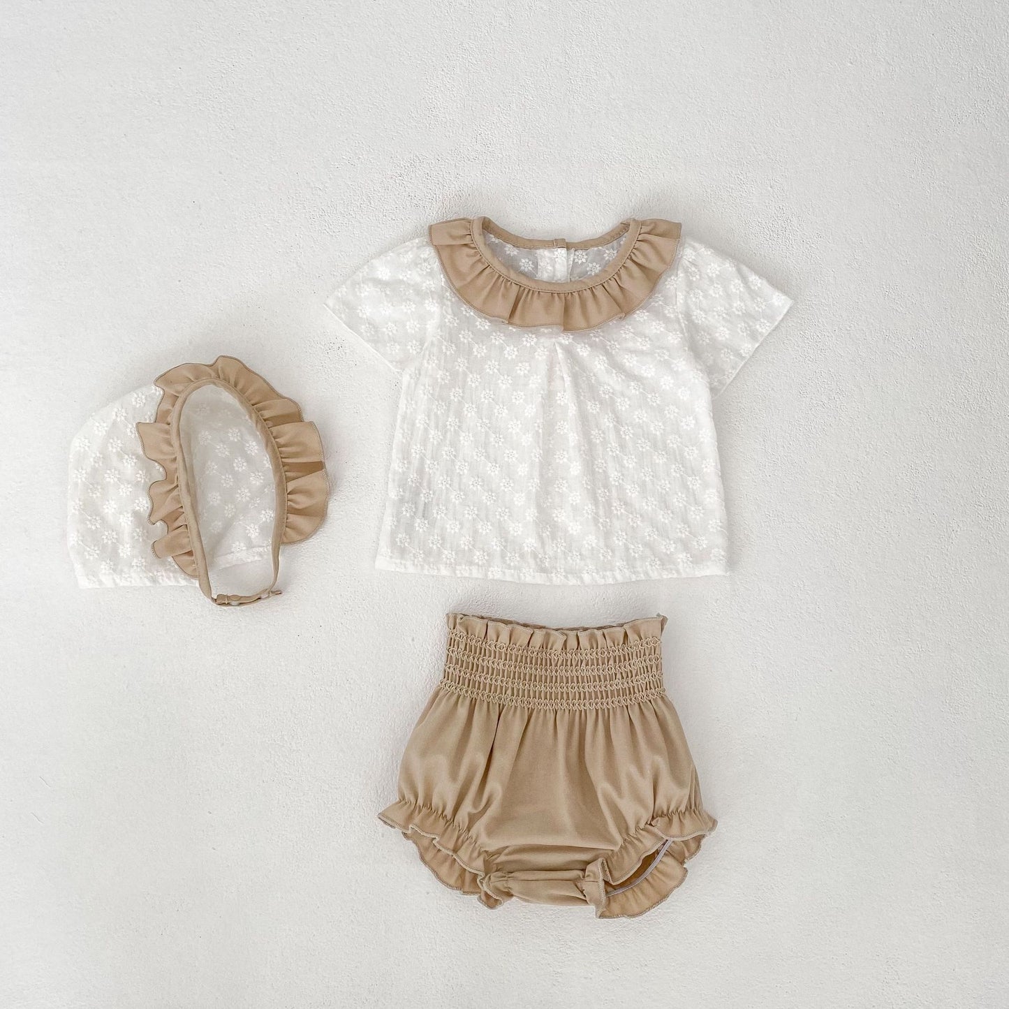 【3点セット】夏新作 フラワー刺繡Tシャツ&ブルマ&帽子SK061711