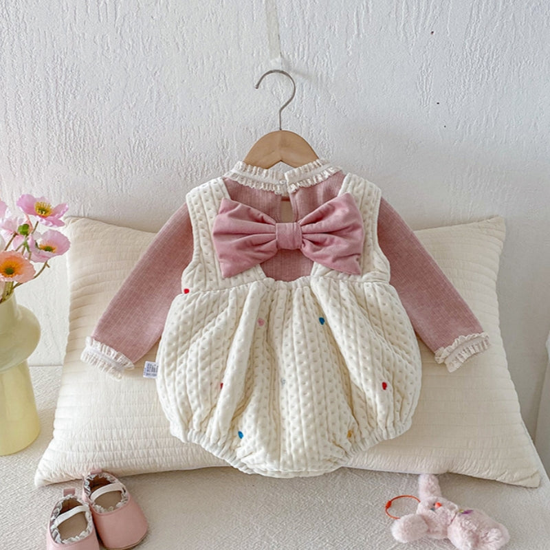 【BABY】冬新作カラフルハート裏起毛ロンパース、レースリブインナーSK102212
