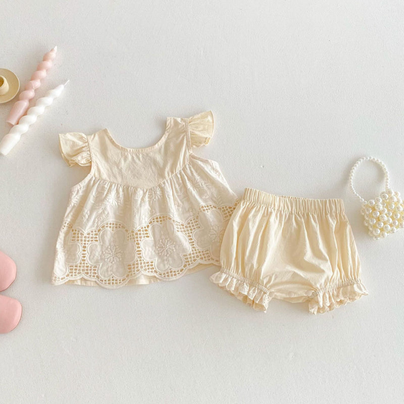【BABY】夏新作 刺繍フリル袖セットアップSK080601