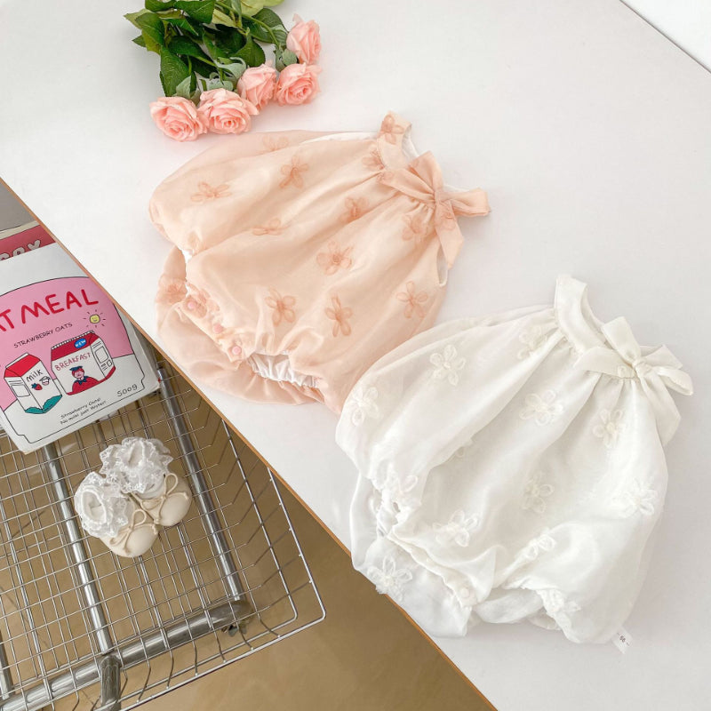 【BABY】夏新作 リボン刺繍フラワーロンパースSK072505