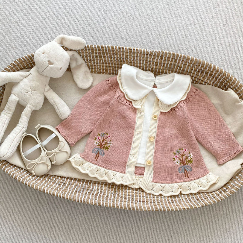 【BABY&KID】レトロ刺繍ニットカーディガンSK092911