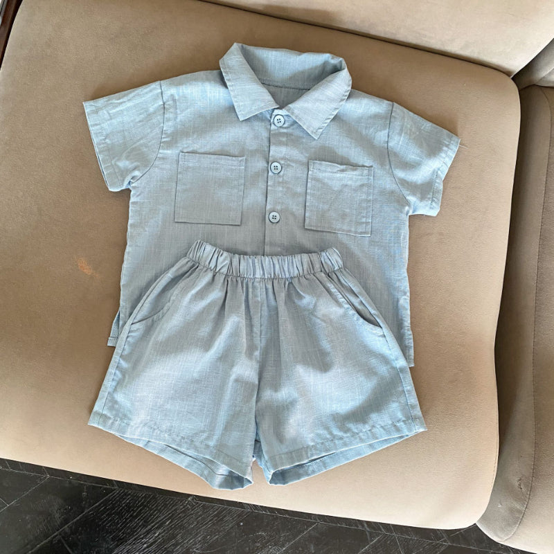 【BABY&KID】夏新作 コットン無地ポケットセットアップ SK063004