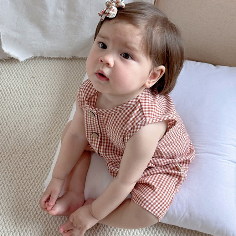 【BABY】夏新作 北欧風ノースリーブチェック柄オールインワンSKO71502