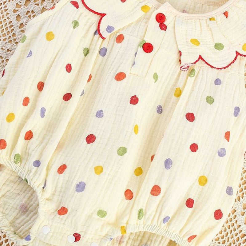 【BABY】夏新作 ドット花びら襟ロンパース、ワンピースSK092633
