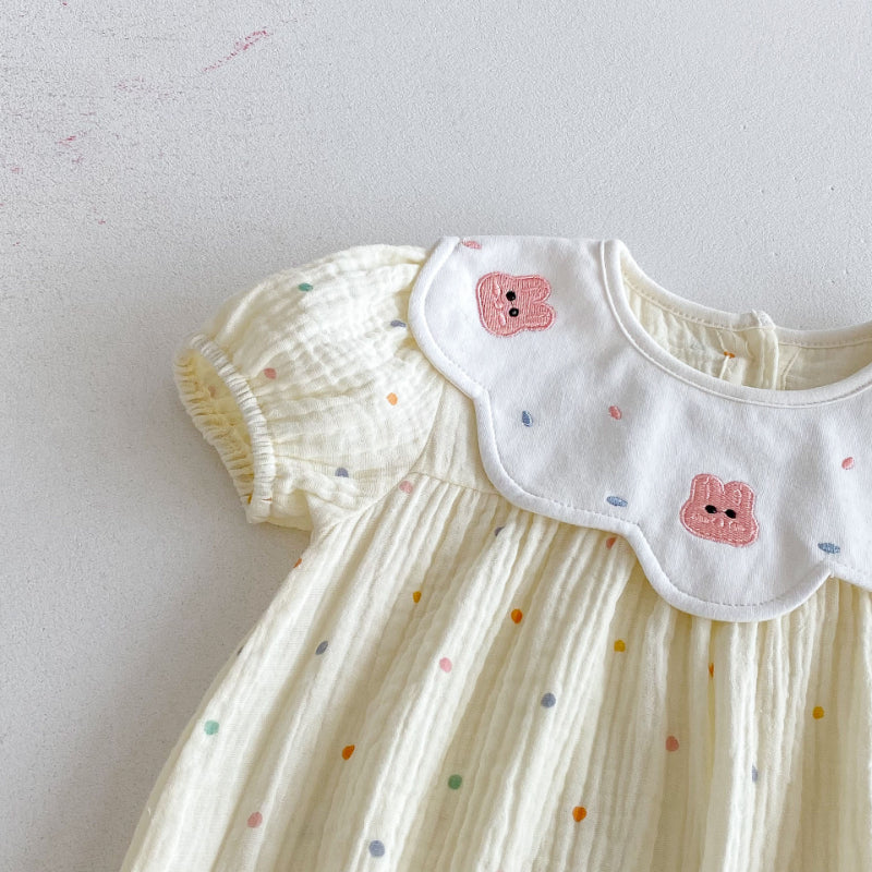 【BABY】夏新作 うさぎ刺繍ドットロンパースSK092606