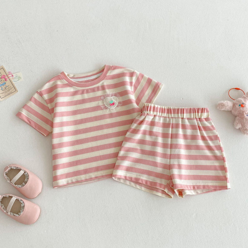 【BABY&KID】夏新作 ハートストライプセットアップSK070218