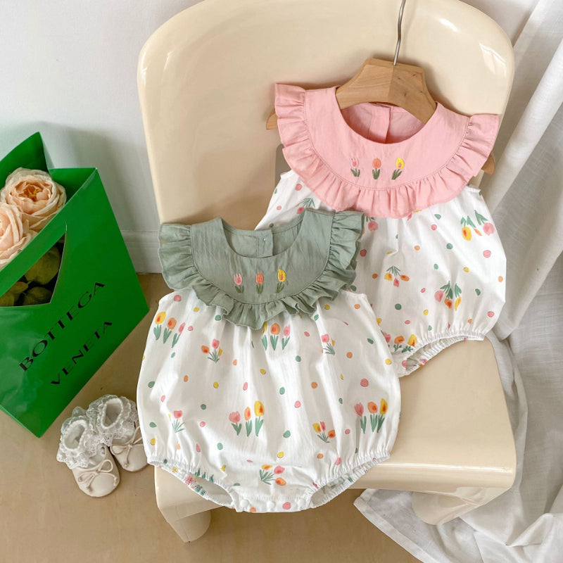 【BABY】夏新作 スイートフラワー刺繍ロンパースSKO70703