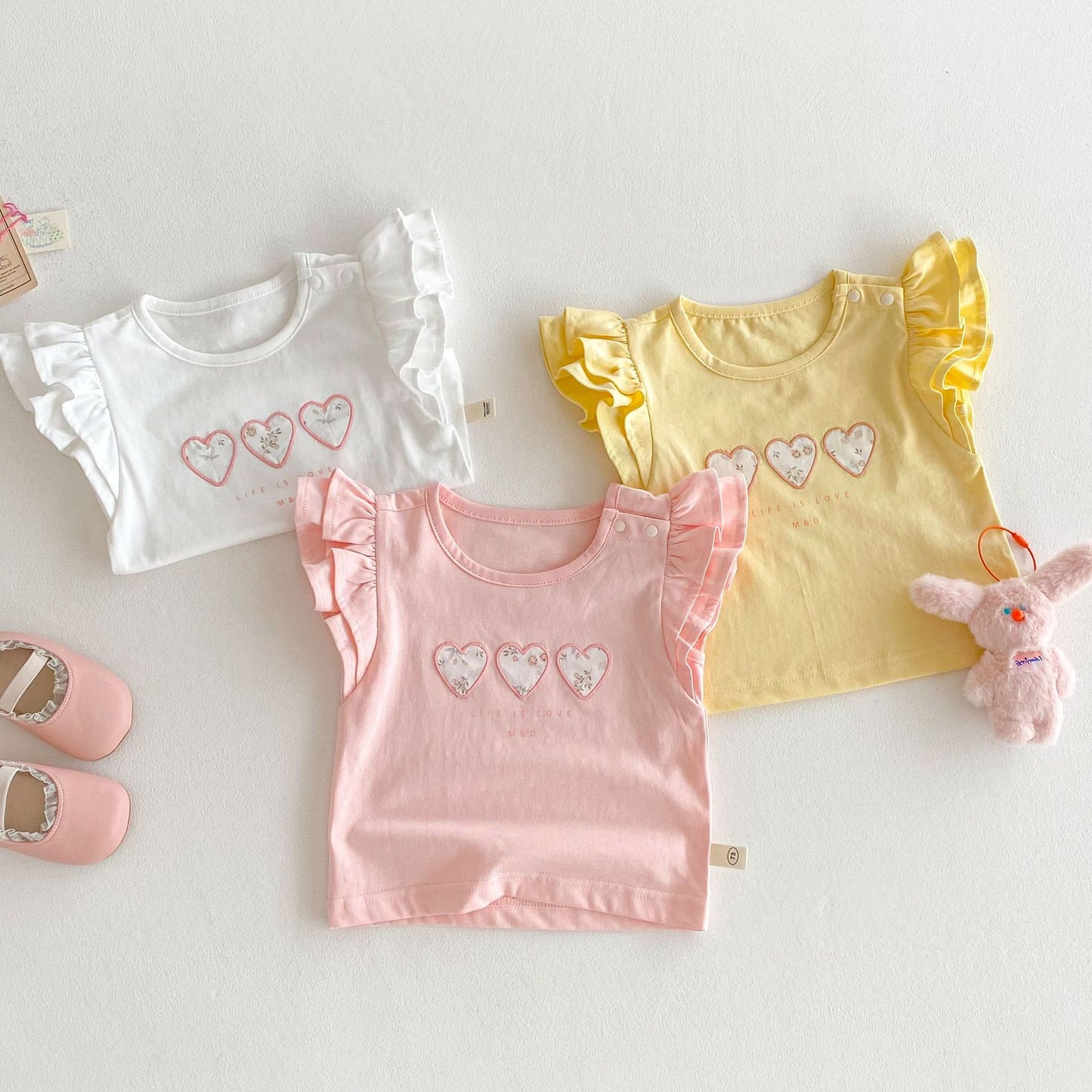 【BABY&KID】夏新作 フライングスリーブ花柄TシャツSKO71211