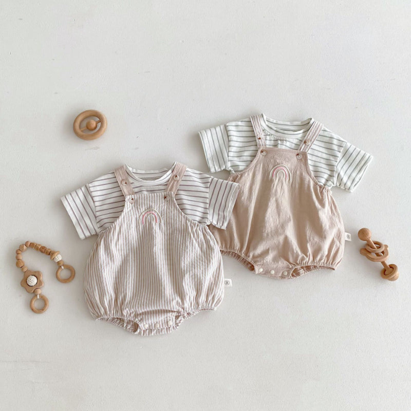【BABY】夏新作 虹刺繍サロペット、薄手コットン半袖TシャツSK071016