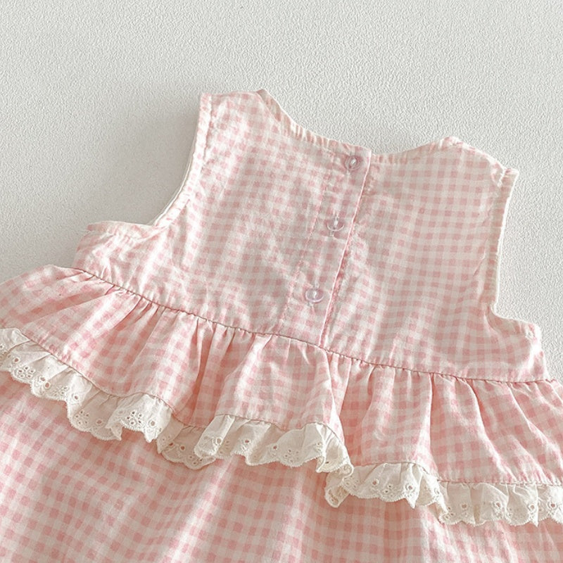 【BABY】夏新作うさぎ刺繍チェックカバーオールSK104610