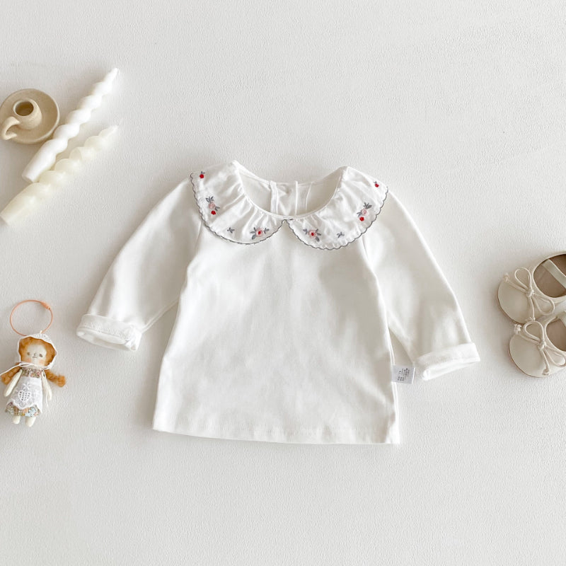 【BABY】リボンクルーネックロンパース、花刺繍カラーTシャツSK100741