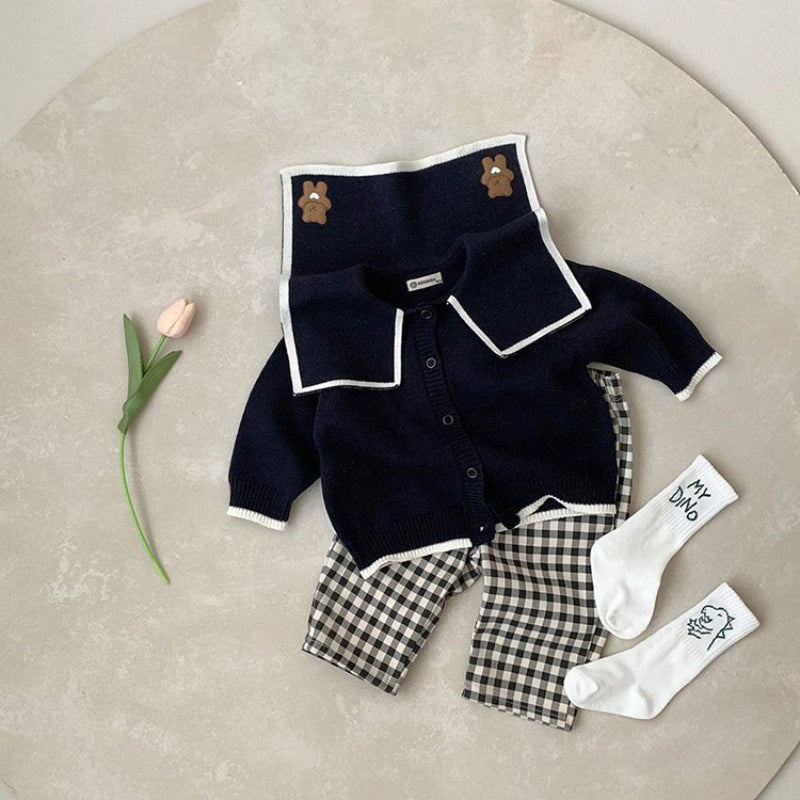 【BABY】くま刺繍ビッグカラーニットカーディガンSK101536