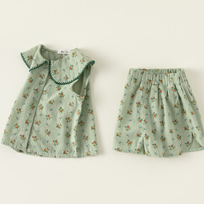 【BABY&KID】夏新作 小花柄グリーンセットアップSK092628
