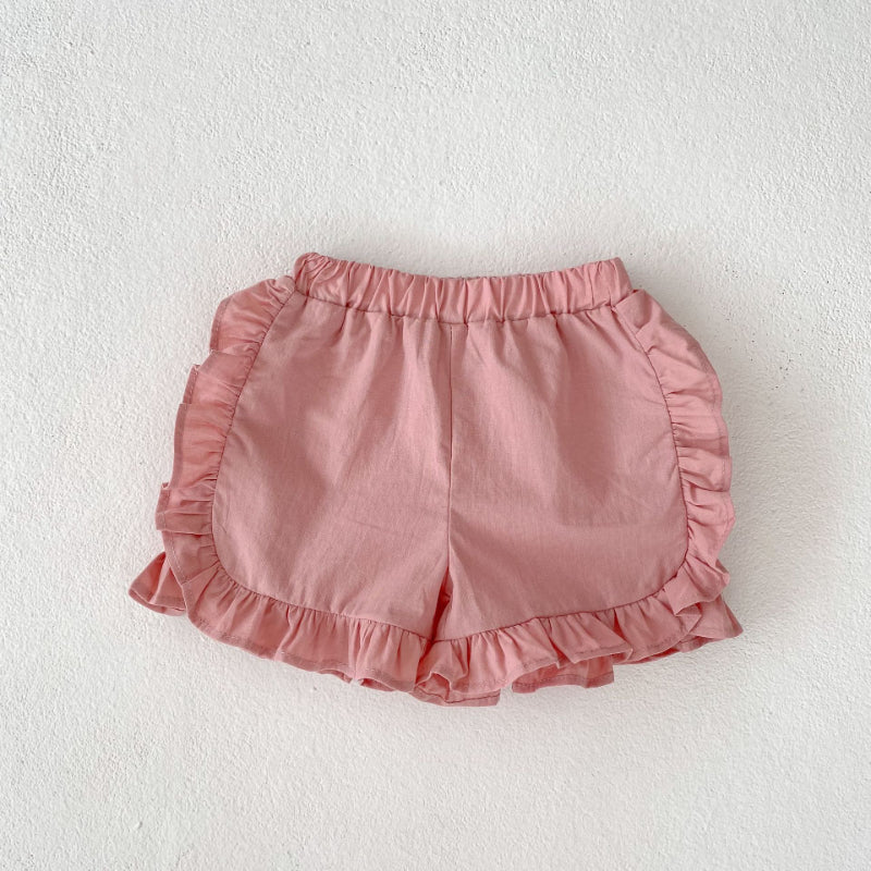 【BABY】夏新作 刺繍入りパフスリーブトップス&フリルショートパンツセットアップSK071919