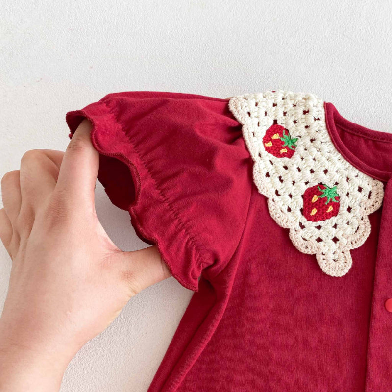【BABY】夏新作 レッド刺繍ロンパースSK090306