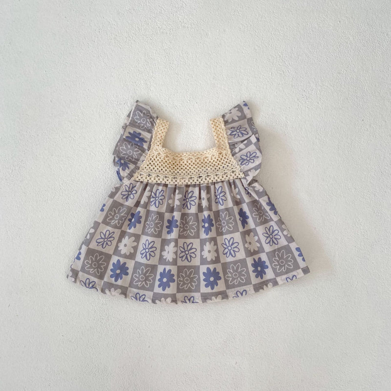 【BABY】夏新作 フラワーギンガムセットアップSK092614