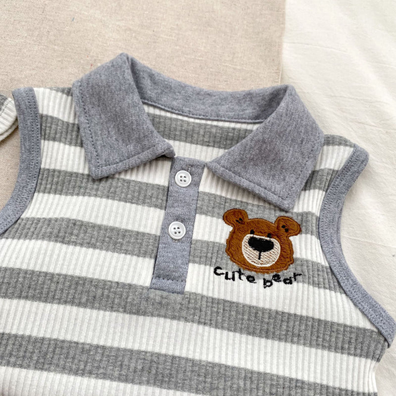【BABY&KID】夏新作 ストライプくまロンパース、セットアップSK072524