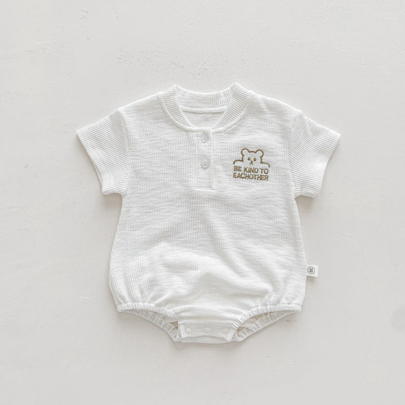 【BABY】夏新作 くま柄リブラウンドネックロンパースSK071015